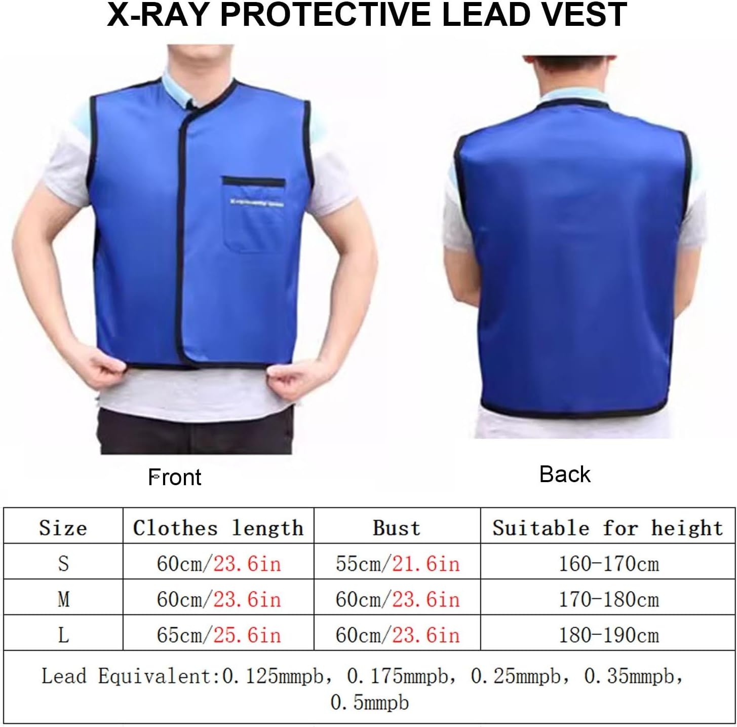 GDAE10 0.5mmpb X-Ray Protection Vest, Radiation Protective Lightweight Lead Apron Shield Clothing Waistcoat CT Suit Free size